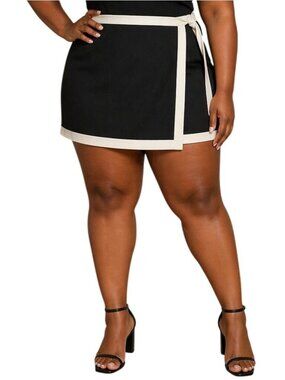 Ava & Viv Plus Size 2X Wrap Skort Elastic Waist Built-In Shorts Mid-Rise Black